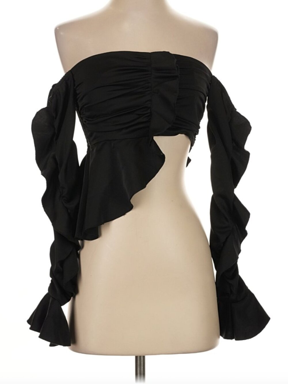 Revolve Majorelle Black Ruffle Long Sleeve Crop Top Women's Size XXS